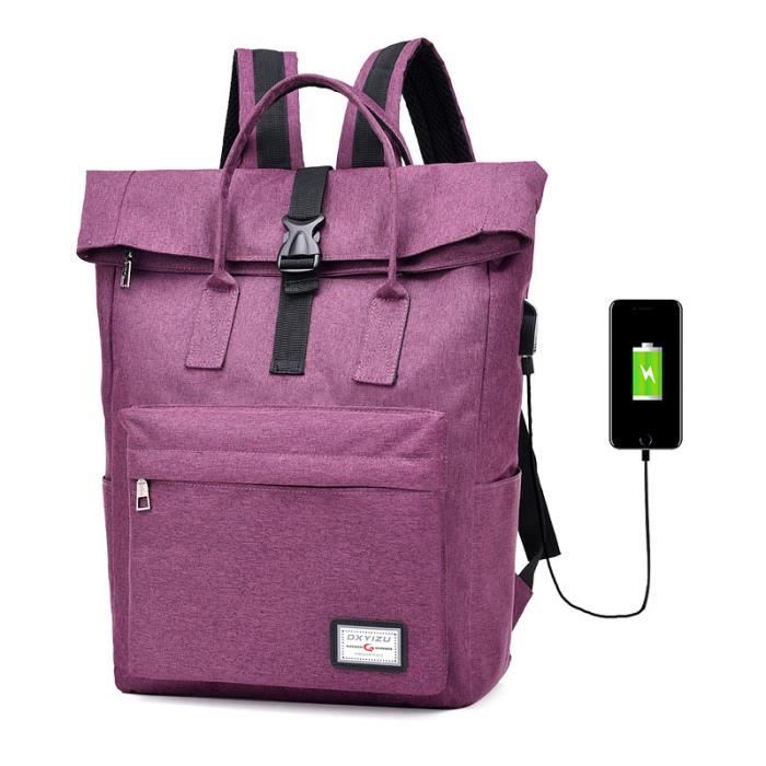 Sac à Dos Urbain Cuir PU Noir - Chargeur USB Intégré, étanche, Mode