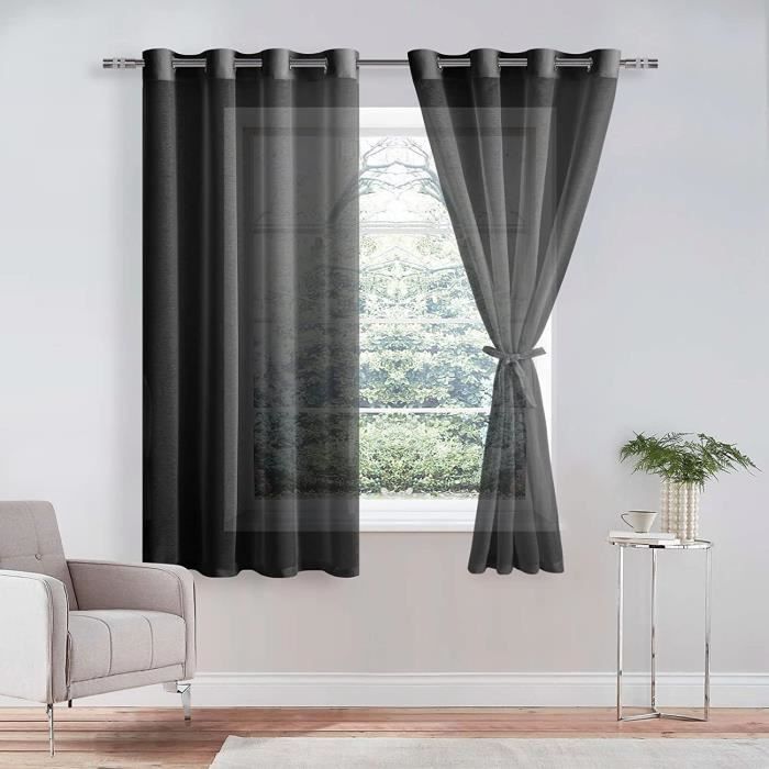 Lot De 2 Rideaux En Voile Polyester Transparent - 140x120 Cm, œillets, Beige, Pour Salon Ou Chambre, Décoration Légère