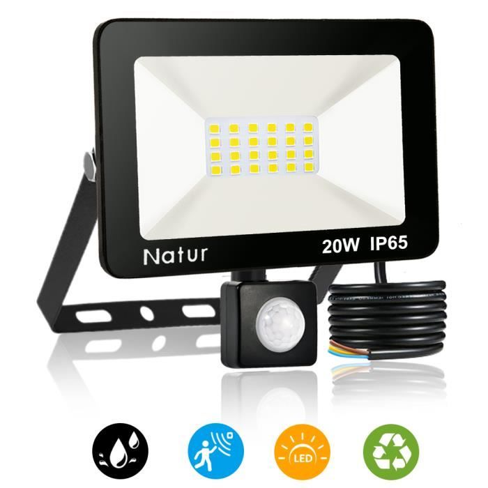 Projecteur LED Extérieur 20W Avec Détecteur Motion - IP66, 2000LM, Blanc Chaud 3000K