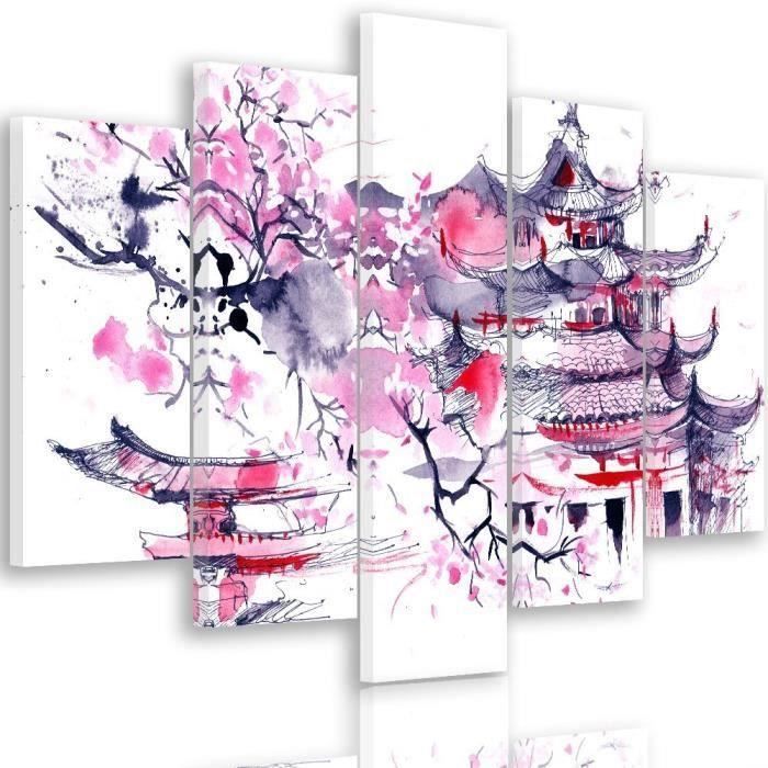 Le Japon Pink Blossom paysage encadrée TREBLE TOILE Imprimer Wall Art 