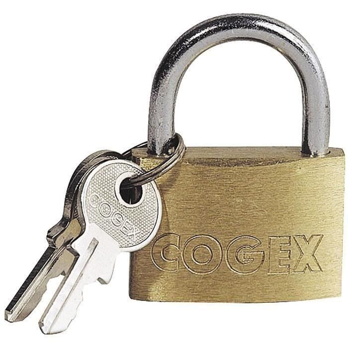 Cadenas à Clé COGEX 25mm - Laiton Et Acier Trempé - Pour Casier, Valise, Portail - Livré Avec 2 Clés
