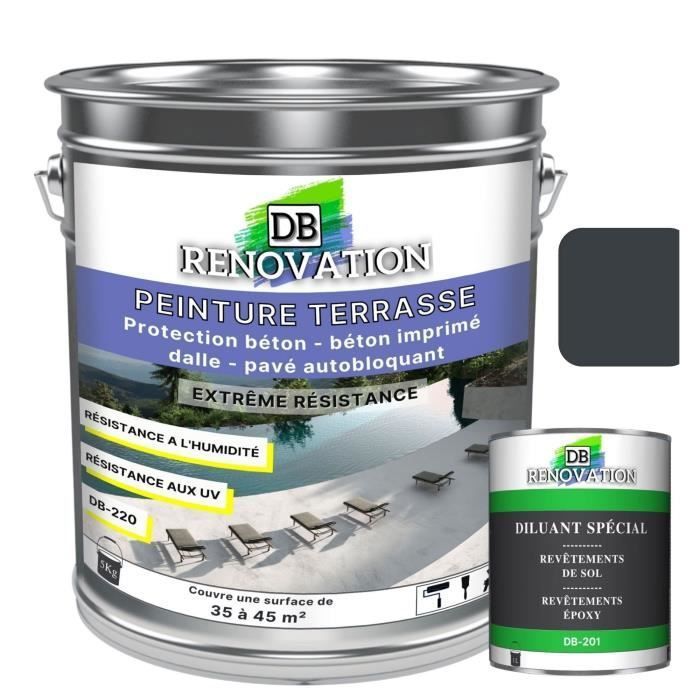 PEINTURE SOL TERRASSE DB-220 5KG Gris anthracite - Pour béton, pavé ...