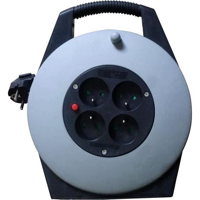 Enrouleur 5 mètres 4 prises k7 gris/noir .