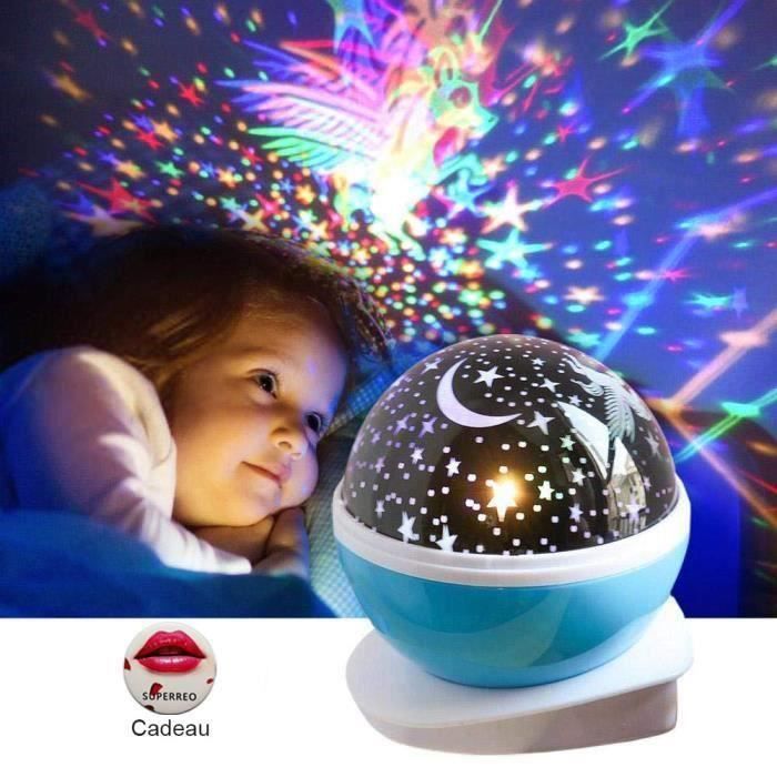 NY14475-Led Veilleuse Enfant Etoile Projection Colorée Rotation Lampe  Projecteur Lumiere Plafond Cadeau pour Bébé Anniversaire Noël