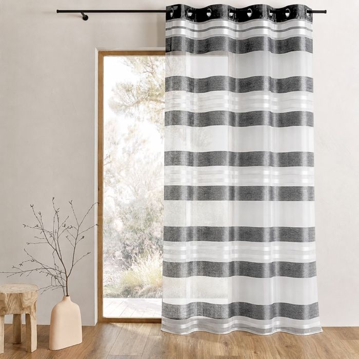 Store Romain RAYA Gris Opaque à œillets - 45 X 130 Cm, Polyester, Légèrement Occultant, Montage Sans Perçage