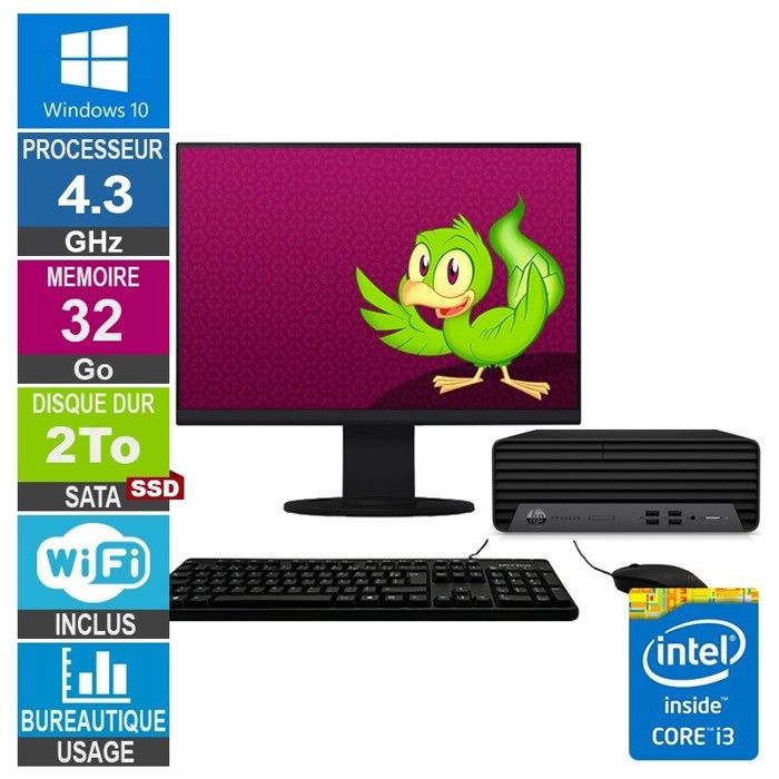 ProDesk 400 G7 SFF i3 10100 4.30GHz SSD Wifi W10 + Ecran 20 Très bon état - vue 2