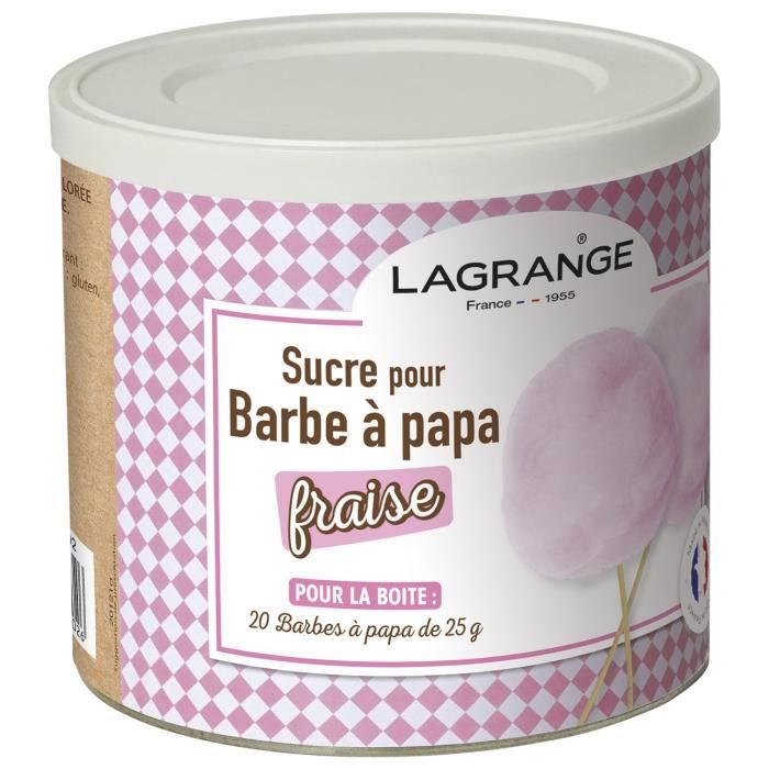 Boîte de sucre à barbe à papa LAGRANGE 380007 - Parfum fraise - 500g