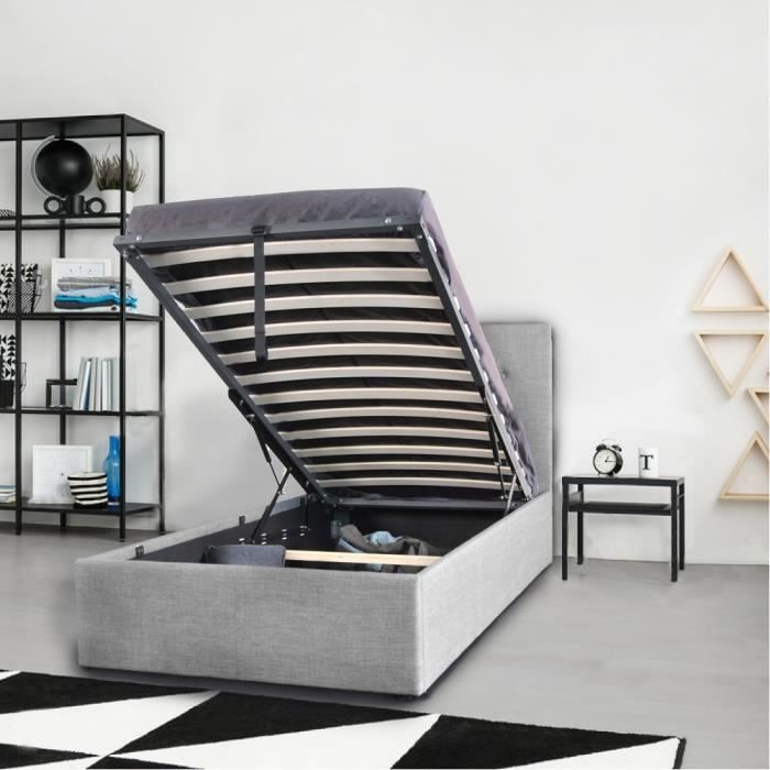 Lit coffre - LEQUAIDESAFFAIRES - PARMA 90x190 - Grand coffre de rangement - Gris clair Lit coffre - LEQUAIDESAFFAIRES - PARMA 90x190 - Grand coffre de rangement - Gris clair