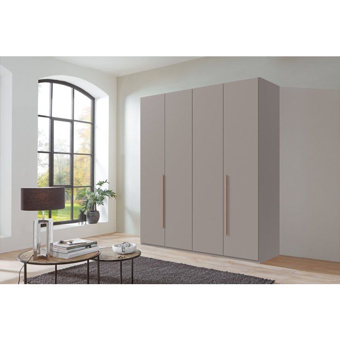 Armoire LONDON 4 portes battantes 3 tiroirs gris sahara 180x58x208 cm