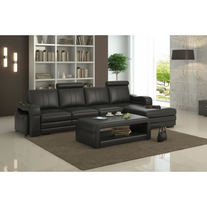 Canape D Angle En Cuir Luxe Italien 5 Places Romana Noir Angle Droit Cdiscount Maison