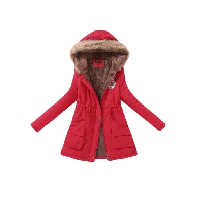 Parka femme avec bomber de fausse fourrure imprime Rouge Rouge Cdiscount Pret a Porter