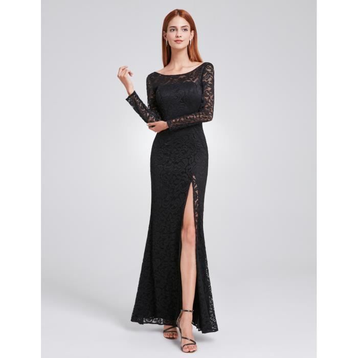 Robe longue de soirée dentelle avec fendue sexy dos col bateau ...