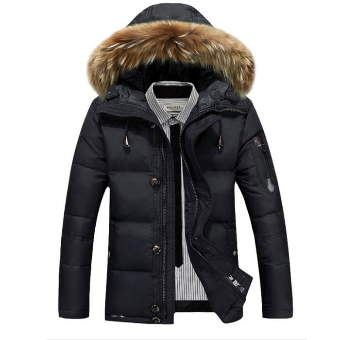 Doudoune Homme Doudoune a Capuche avec Bordure en Fausse Fourrure Hommes Doudoune d hiver Chaud Zipee Pour Hommes Noir Noir Cdiscount Pret a Porter