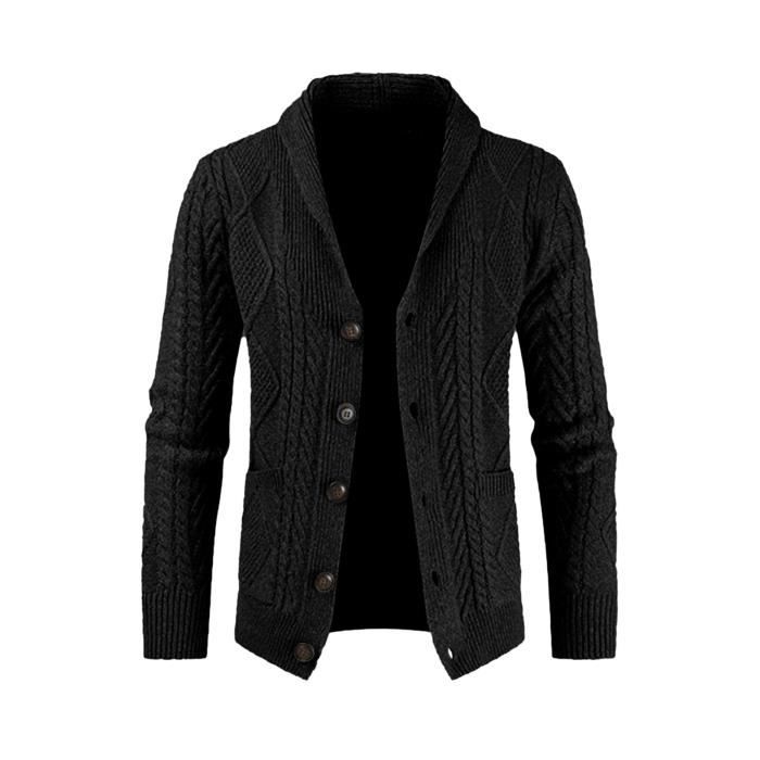 Cardigan Homme Automne Hiver Manches Longues Veste Tricote Chaud avec Poches Noir Noir Cdiscount Pret a Porter