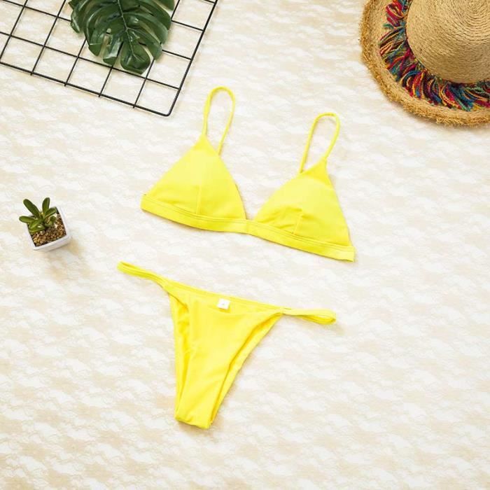 Bikini Femme Dentelle Perles - Triangle Brésilien Dos Nu Réglable Pour Plage Et Piscine