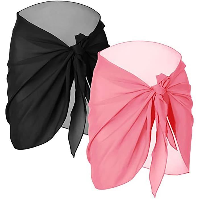 Norhogo Lot De 2 Paréos De Plage Femme – Sarong Court Mousseline Noir & Blanc – 50x140 Cm – Léger & Sexy Été