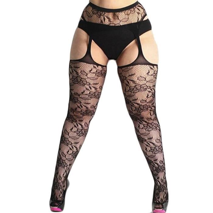 4 Paires Jarretelles Dentelle Noire - Bas Résille, Collants - Pour Femme (Style A)