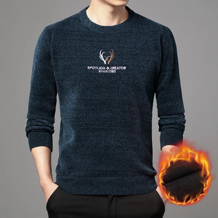 Pull Homme Hiver En Polaire - Sweat Chaud Sans Capuche, Col Rond - Pour Loisirs, Randonnée, Quotidien