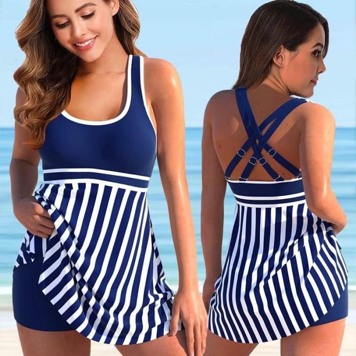 Tankini 2 Pièces Femme Cupshe - Col V Bretelles Croisées - Bas Taille Haute - Maillot De Bain Noir