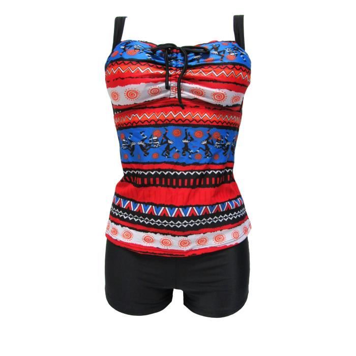 Maillot de Bain Femme Tankini Shorty Noir 2 Pièces Grande Taille Noir