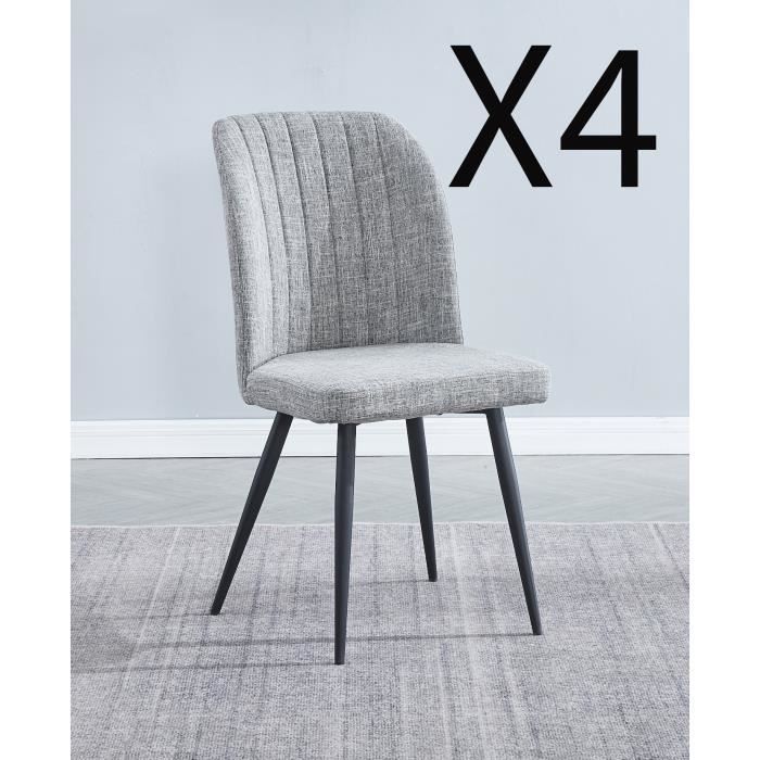 Menzzo Lot De 4 Chaises Scandinaves Maury – Tissu Gris Foncé – Pieds Métal Imitation Bois – Design Cocooning 51x56x75 Cm