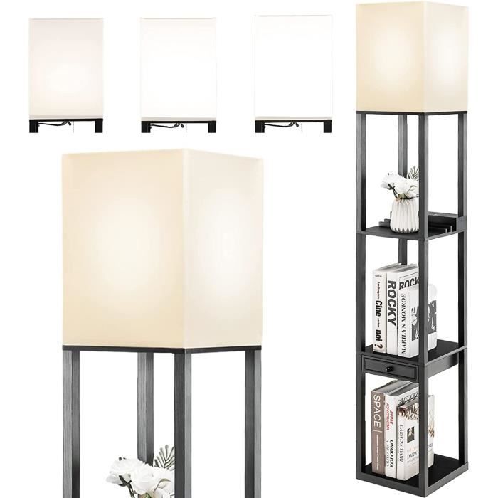 Lampadaire sur pied salon 1.6M Lampe Salon avec 3 Étagère, étagère métal,  abat-jour tissu, Lampe Étagère avec E27 Ampoule : : Luminaires et  Éclairage