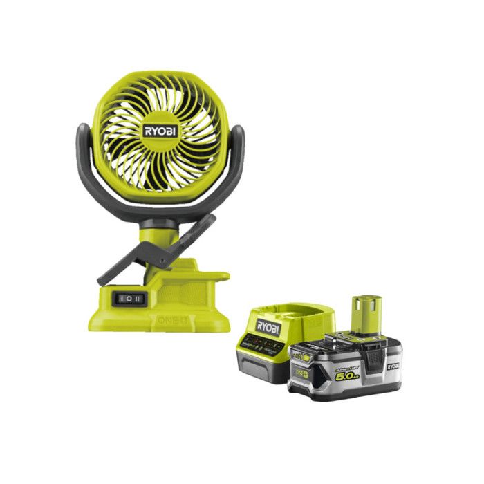 Pack RYOBI Ventilateur à pince 18V One+ RCF18 0 1 Batterie 5.0Ah 1 Chargeur rapide RC18120 150 - vue 1