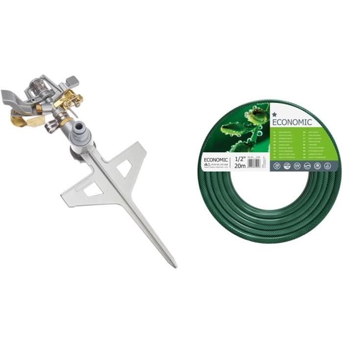 Arroseur Rotatif Métallique Pour Pelouse - Réglable 45° à 360° - Portée 8-12m