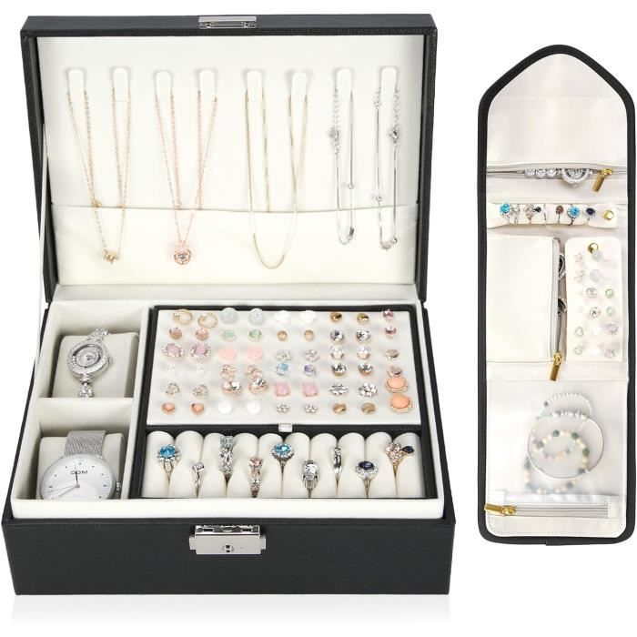 Boîte à Bijoux 3 étages Beowanzk – 17x12x8 Cm, Cuir PU Et Velours, Rangement Pour Colliers, Bagues, Boucles D’oreilles