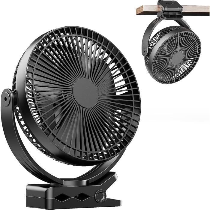 Ventilateur Pince USB TRILINK – 8000mAh – Silencieux Avec Télécommande Et LED – Noir