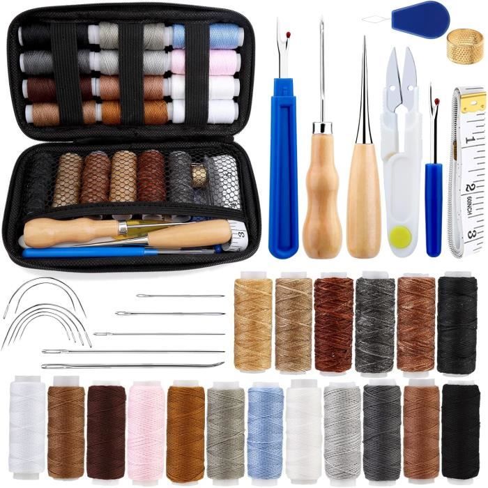 Kit Couture Cuir Queta - 29 Outils + Fil Ciré 8 Couleurs