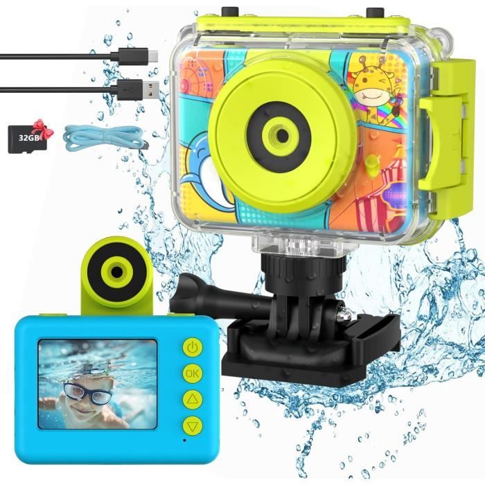 CHAKEYAKE Waterproof Digital Camera, IP67 1080P Underwater Camera with 32GB Card, 10X Zoom, Boys Girls Gift 3-12 Years, Beach Pool Toy for Diving, Blue