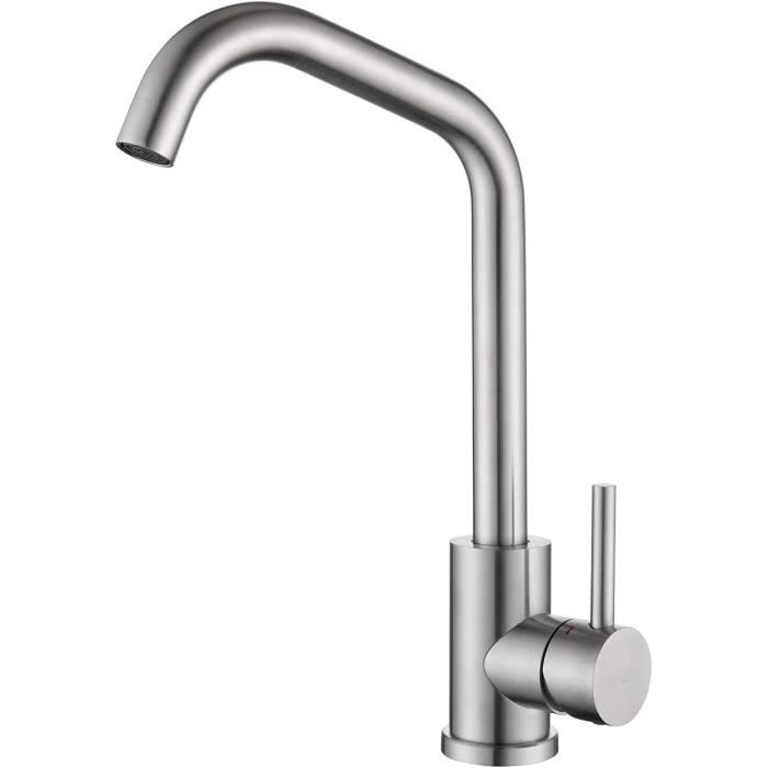 Tondiy Robinet Cuisine Pivotant à 360°, Mitigeur Évier Haute Pression En Acier Inoxydable, Robinettrie D'eau Chaud Et Froid, Aérateur Démontable, Cartouche Céramique, Couleur Avoine