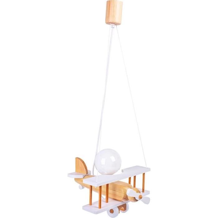ItalPol Flugzeug-Kronleuchter Aus Holz Fürs Kinderzimmer – 45x42 Cm, Verstellbare Höhe, E27 Fassung