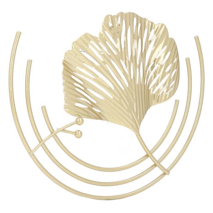 Grande Sculpture Murale Métal Feuille Ginkgo Dorée - 120x57 Cm - Décoration Luxe Moderne Salon Chambre