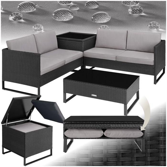 TecTake® Ensemble Salon De Jardin Exterieur En Poly Rotin 4 Places 1 Canapé 1 Banquette Jardin