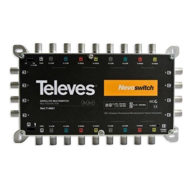 Amplificateur - TELEVES - 714601 - 8 entrées SAT - 1 entrée terrestre - voie de retour disponible