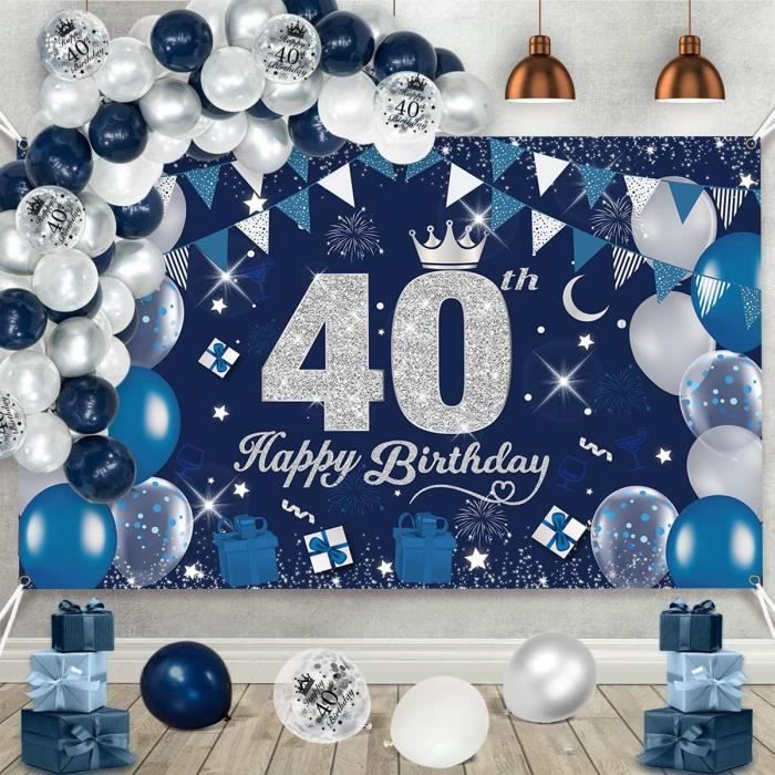 Deco Anniversaire 40 Ans Homme,Décoration de Fête Bleu Argent