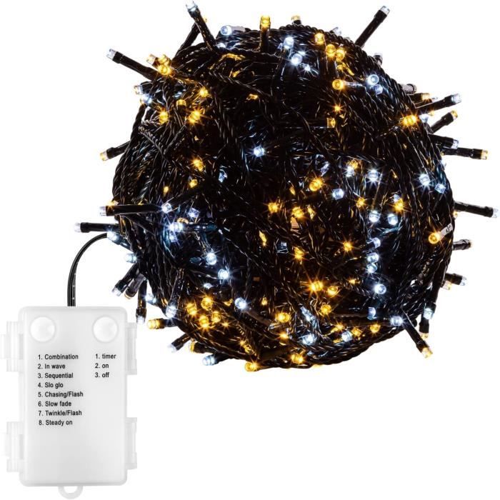 VOLTRONIC® Guirlande lumineuse LED, intérieur et extérieur, IP44, choix du  modèle et de la couleur, 200 LED, blanc chaud