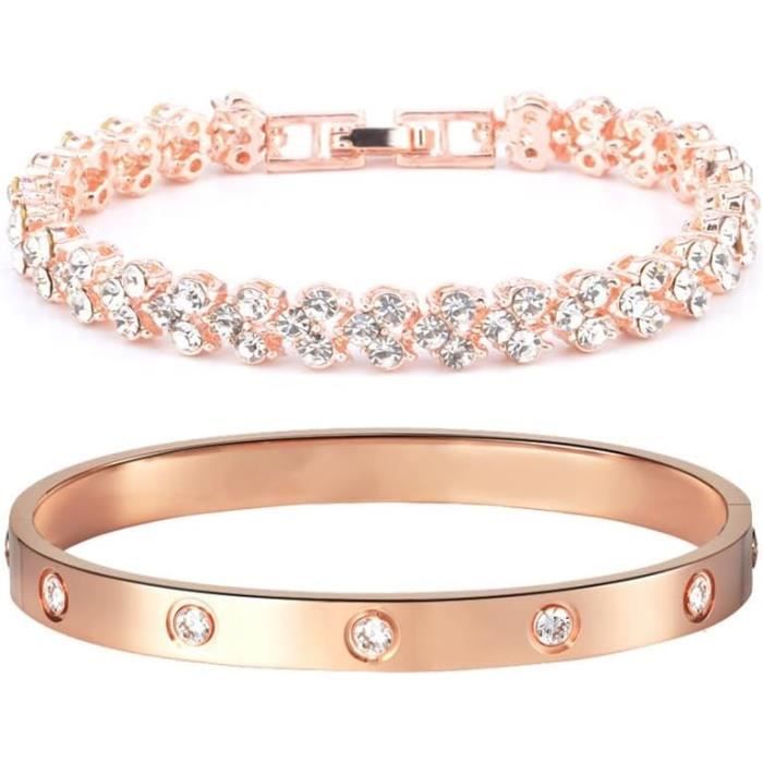 Ensemble De 5 à 7 Bracelets En Acier Inoxydable Plaqué Or 14K Pour Femme - Chaînes Zircone Cubique, Réglables, Cadeau