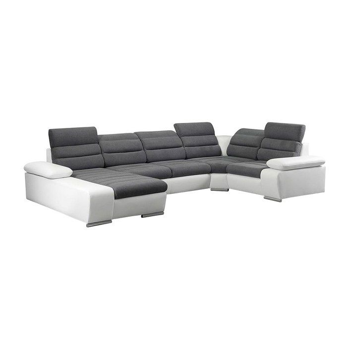 Canapé dangle panoramique convertible en tissu et simili BOILEAU - Bicolore Gris/Blanc - Angle gauche