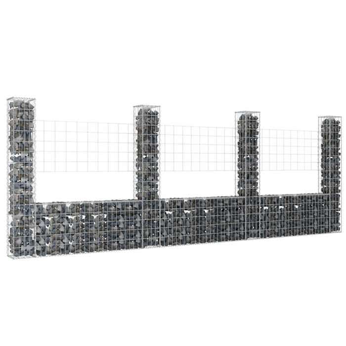 vidaXL Panier de Gabion en Forme de U avec 4 Poteaux Mur de Soutènement Barrière de Jardin Patio Projets de Jardinage 151284 - vue 2