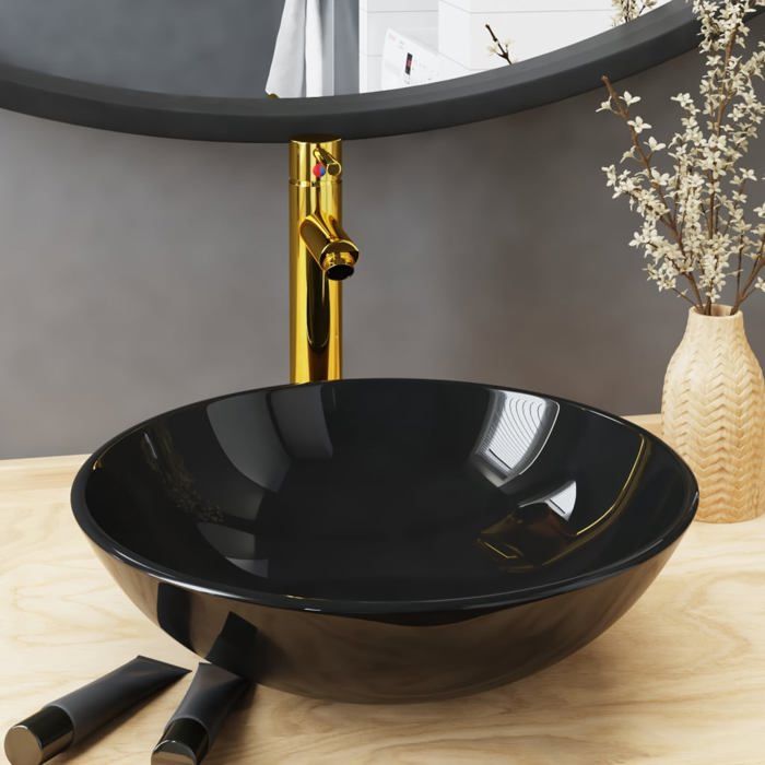 vidaXL Lavabo doré Verre trempé - vue 6