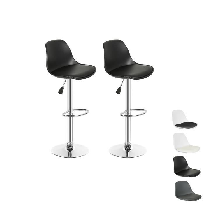 Willonin® 2 X Tabouret de bar en similicuir Chaise de cuisine avec Dossier et Repose-Pieds Pivotant 360° et Hauteur réglable Noir