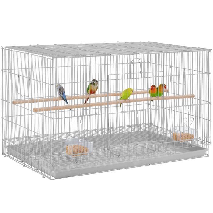 Comparer les prix de Yaheetech Grande Cage à Oiseaux empilable avec perchoirs pour perroquets, perruches et Autres Oiseaux 77,5 x 46 x 46,5 cm Gris Clair
