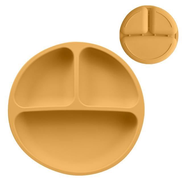 Set De Vaisselle Bébé En Silicone - Assiette Ventouse, Bol, Bavoir, Couverts, Gobelet (beige) - Pour DME Et Sevrage Dès 6 Mois