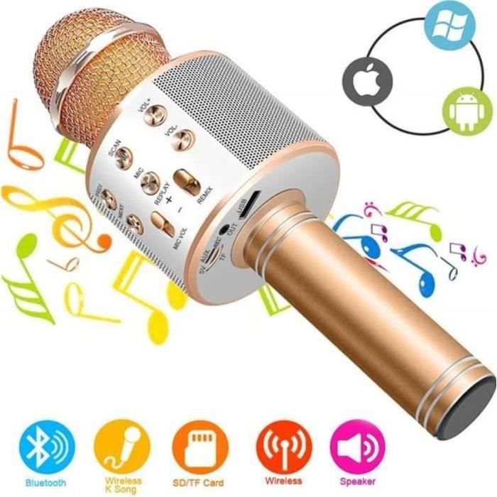 Bontempi Microphone Karaoké Sans Fil Jouet Pour Enfants - Effets Lumière Dynamiques, Haut-Parleur Intégré - Idéal 0-14 Ans