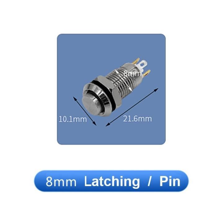 8mm Latching pin-High Round -Bouton poussoir métallique étanche, 8-10 ...