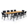 Table de jardin extensible aluminium noir 200/300cm + 10 fauteuils empilables textilène - MARCEAU-1