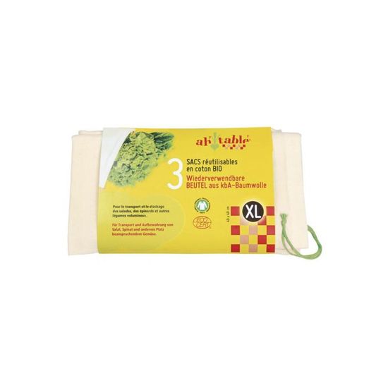 Ecodis 3 Sacs réutilisables XL pour légumes volumineux en coton bio